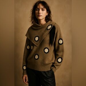 Vintage Sunbow‎ 2 Wool Blend Polka Dot Sweater Mink Tail Abstract Art To Wear SM